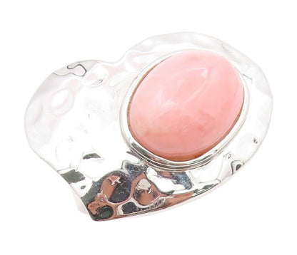 925 Sterling Silver Vintage Ring Pink Opal Modernist Love Heart  Sz 7  RG34529