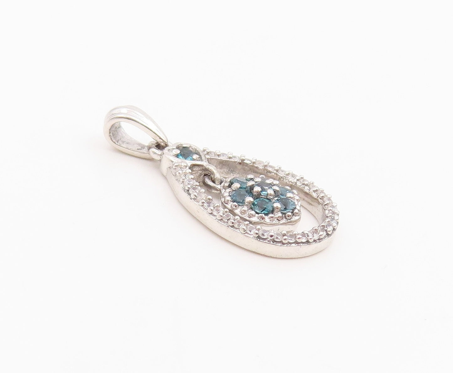 925 Sterling Silver Vintage Pendant Real 1/4 ct Diamonds Floral Charm  PT25979