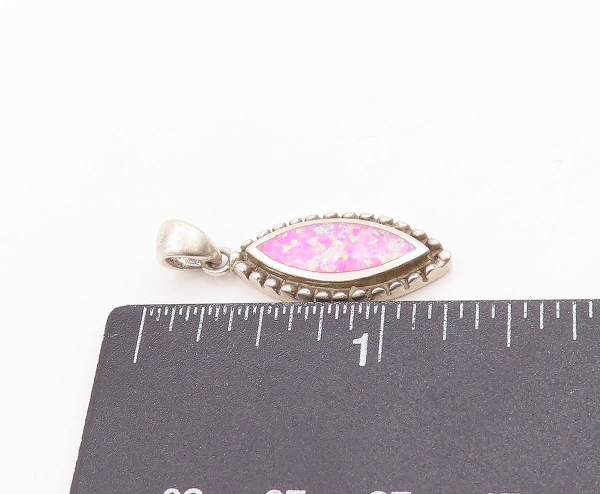 925 Sterling Silver Vintage Pendant Marquise Shape Pink Opal  PT24697