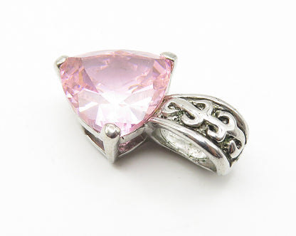 925 Sterling Silver  Sparkling Pink Cubic Zirconia Swirl Bail Pendant  PT8394