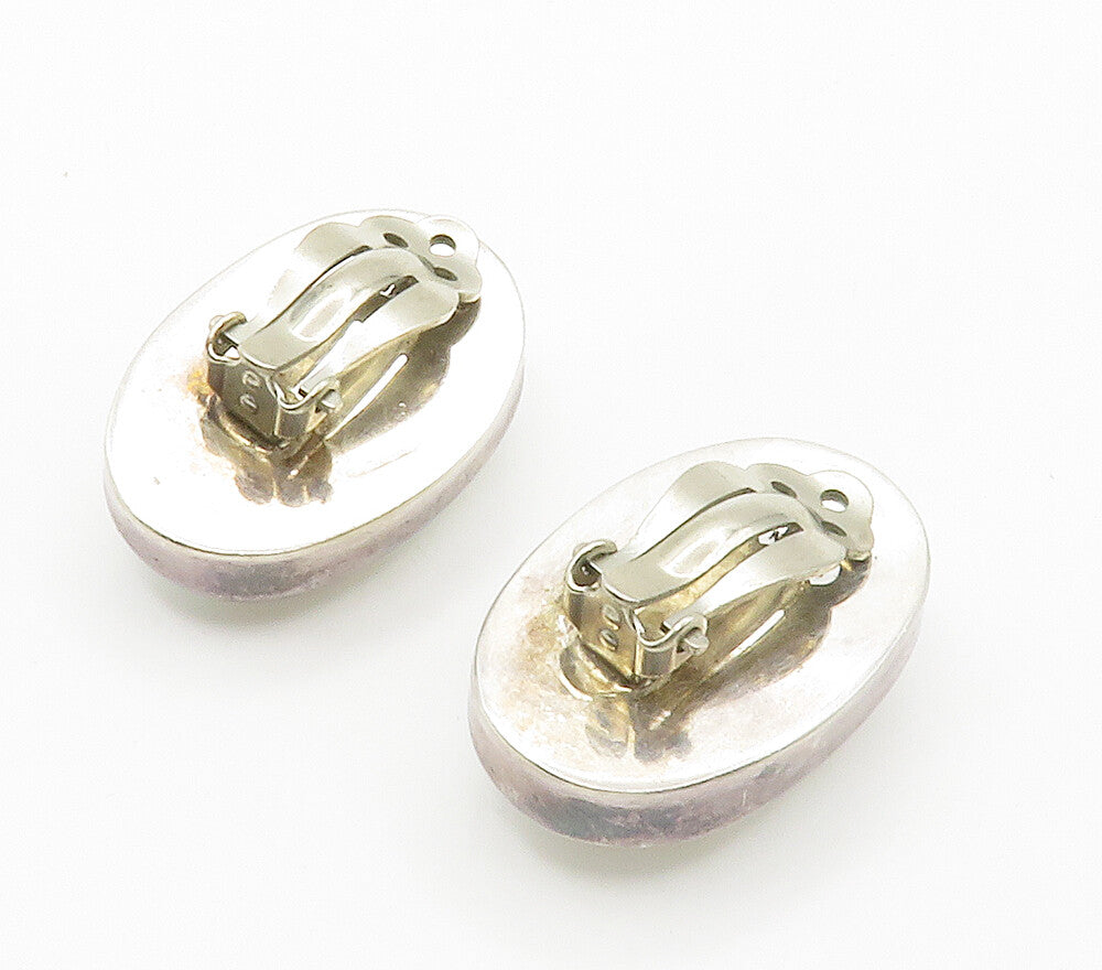 NAKAI NAVAJO 925 Silver  Vintage Mother Of Pearl Non Pierce Earrings  EG7548