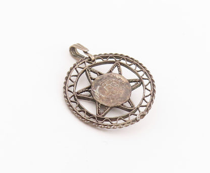 925 Sterling Silver Vintage Pendant Turquoise Openwork Pentagram Charm  PT26078