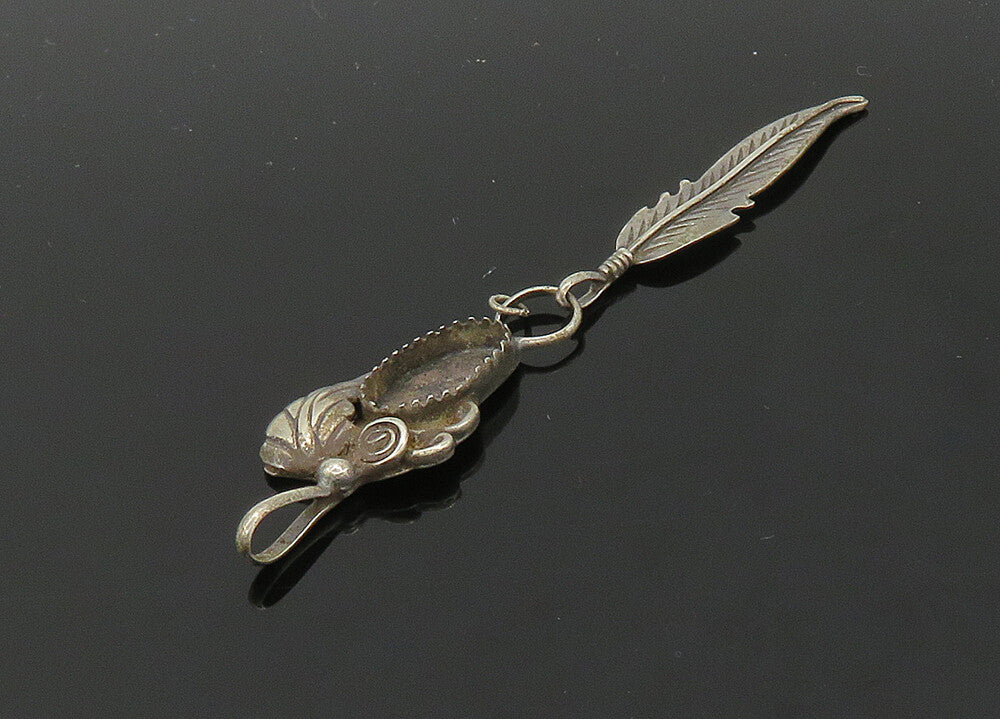 H. SPENCER NAVAJO 925 Silver  Vintage Floral Leaf Feather Pendant  PT16496