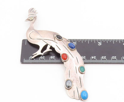 925 Sterling Silver Vintage Brooch Pin MEXICO Multi Gemstone Peacock  BP12262