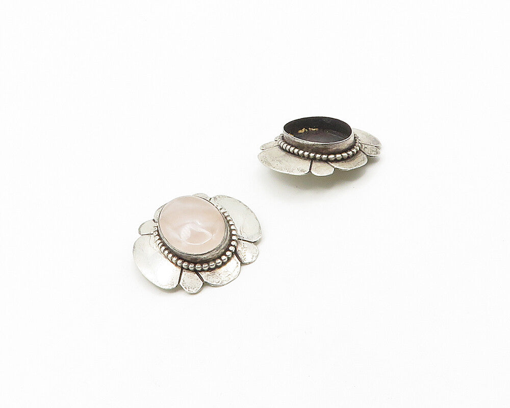 925 Silver Vintage Rose Quartz Floral Non Pierce Earrings EG9363