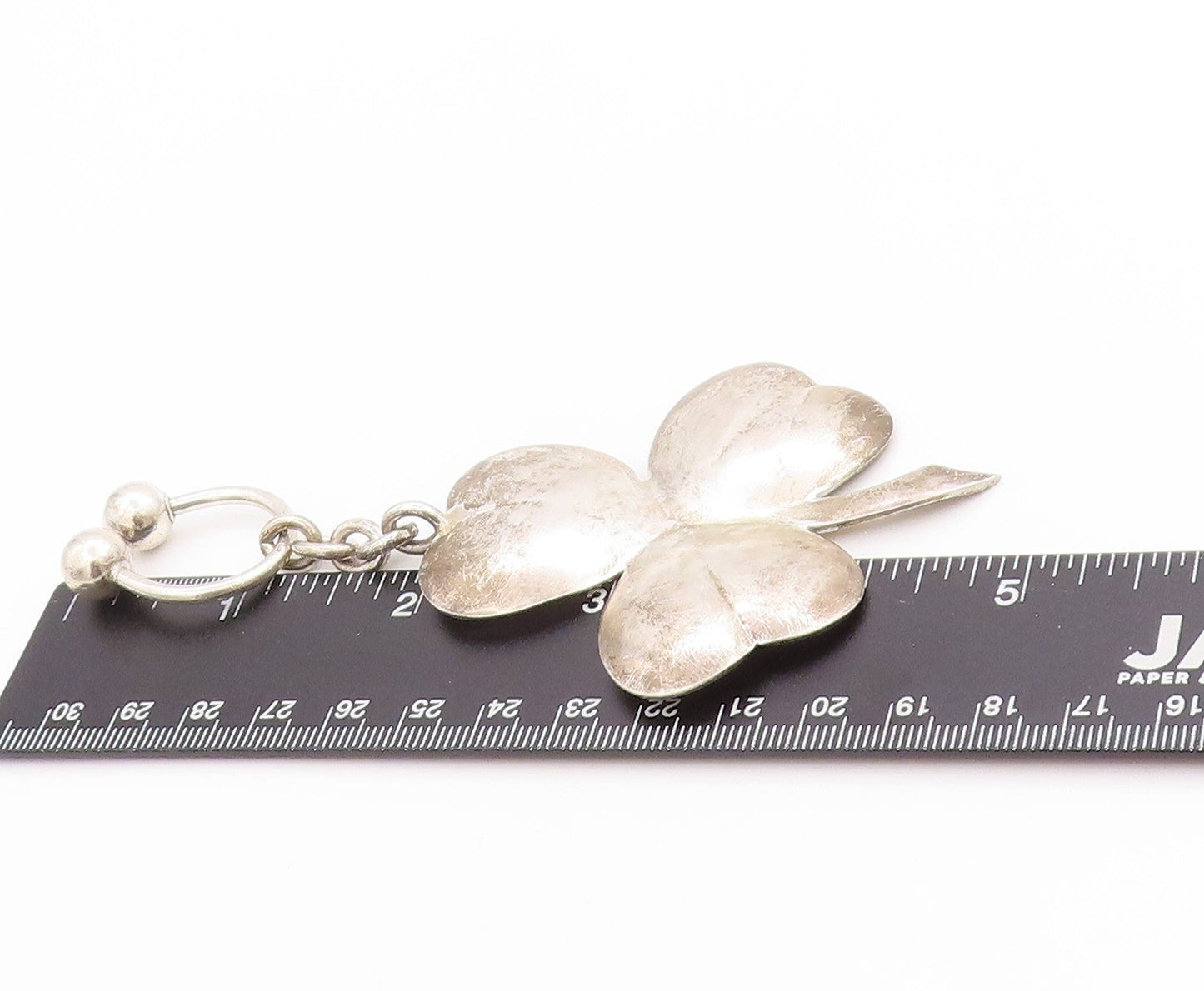 925 Sterling Silver Vintage Keychain Solid Good Luck Leaf Clover Design  TR4016