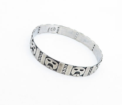 CM MEXICO 925 Sterling Silver Vintage Face Pattern Bangle Bracelet  BT3036