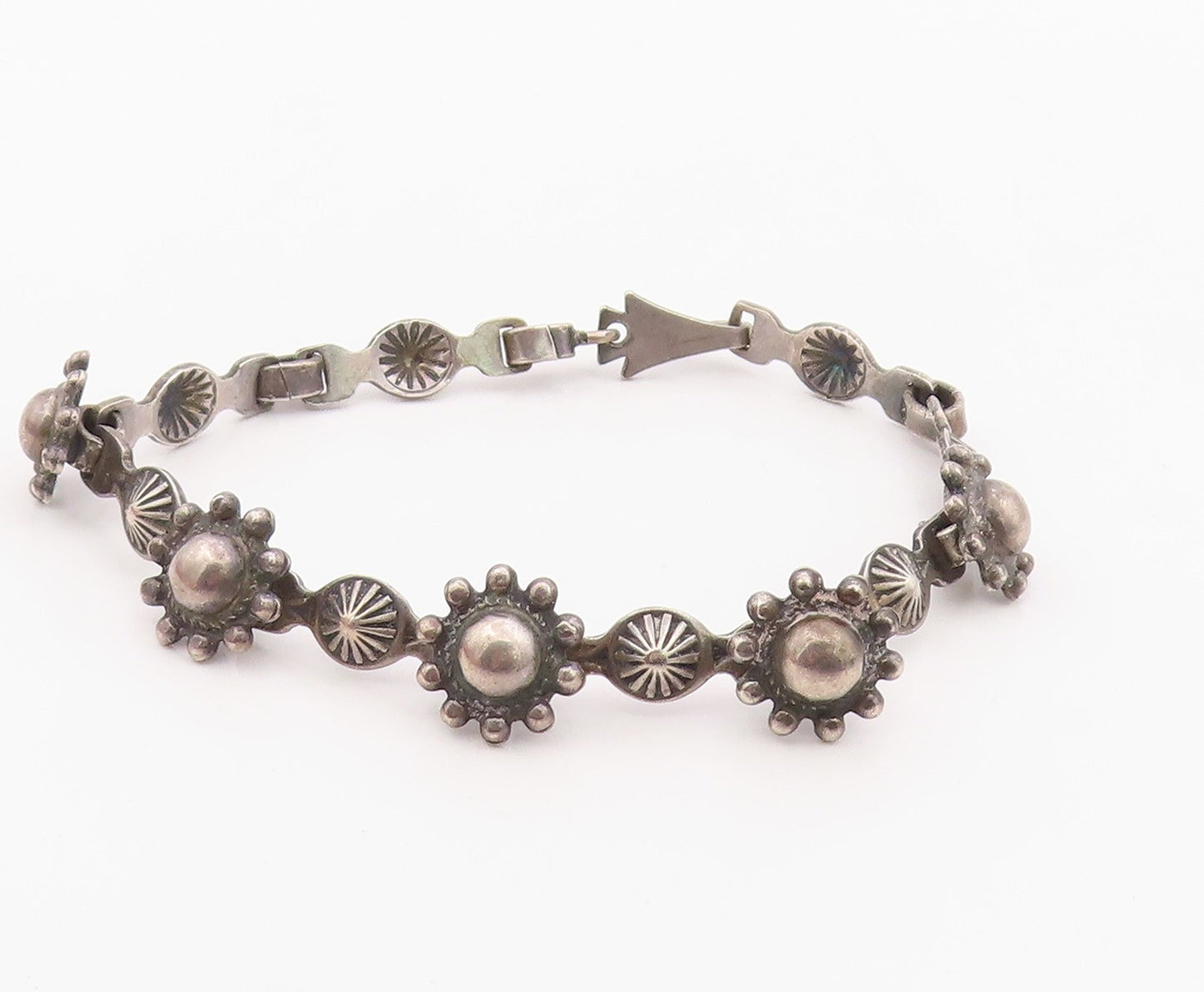 925 Sterling Silver Vintage Bracelet Classic Sunburst & Floral Chain  BT12137