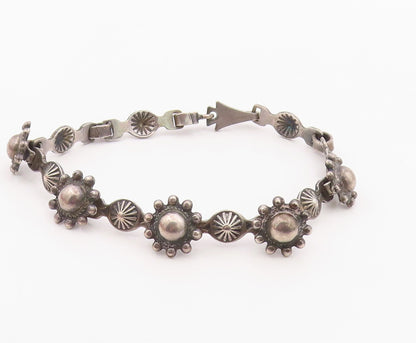 925 Sterling Silver Vintage Bracelet Classic Sunburst & Floral Chain  BT12137