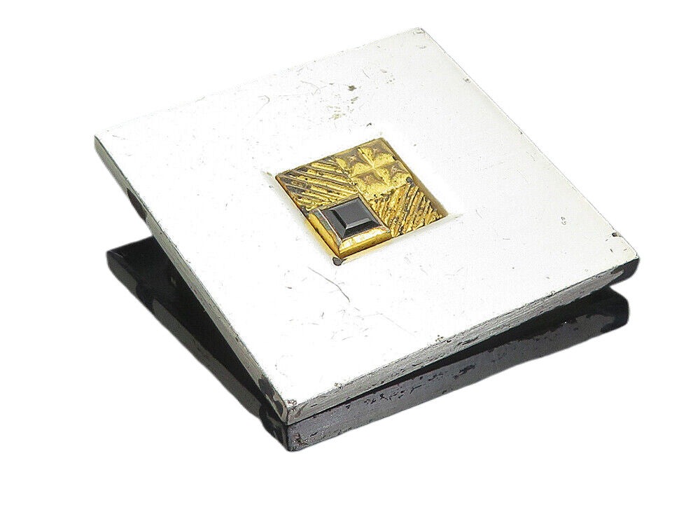 925 Sterling Silver  Vintage Green Topaz Two Tone Square Brooch Pin  BP3012