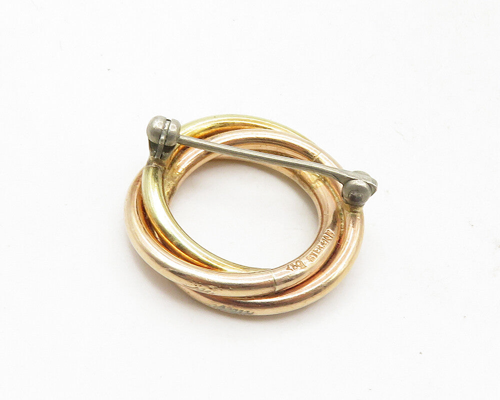 925 Sterling Silver  Vintage Shiny Two Tone Open Circles Brooch Pin  BP3587