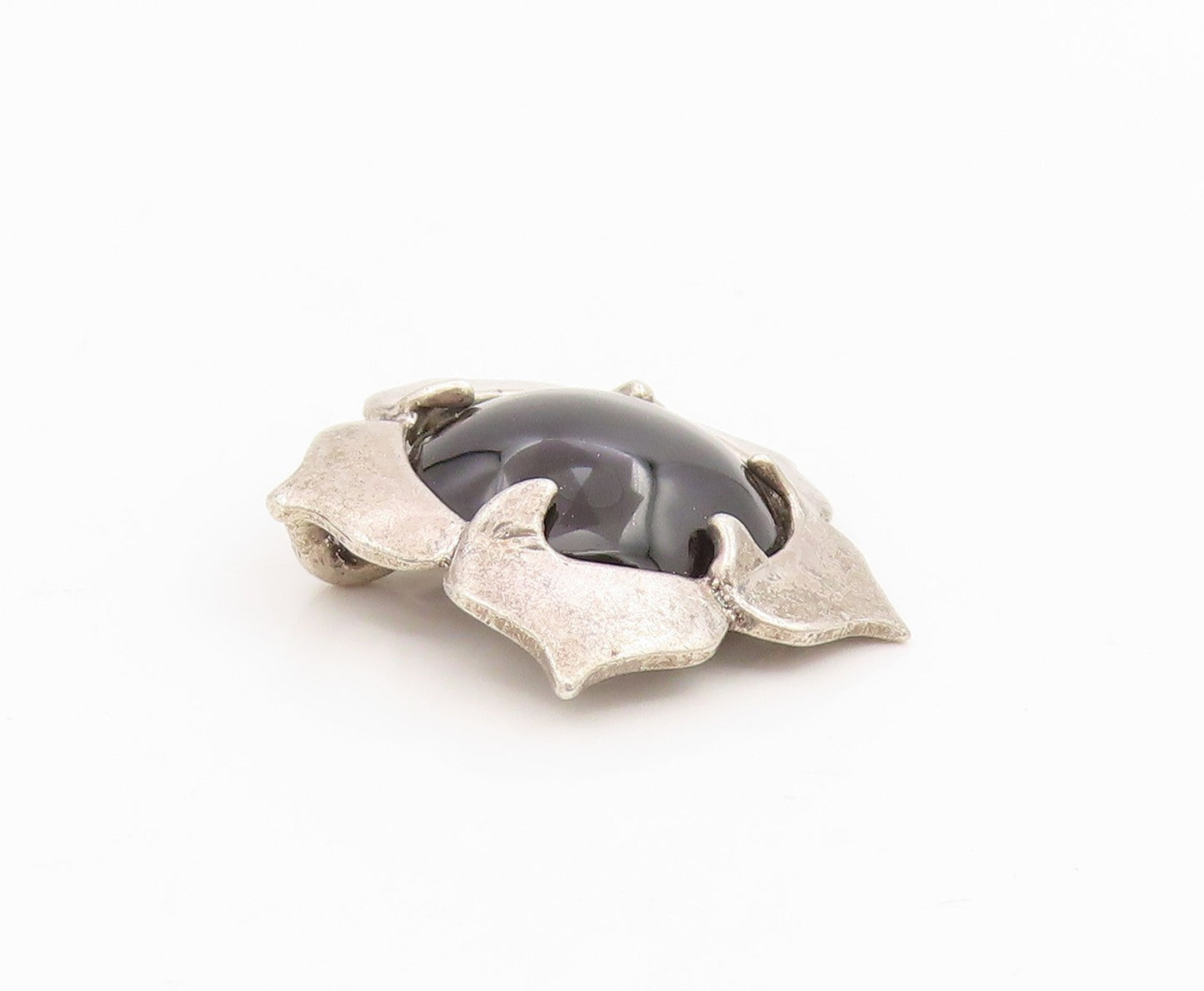 925 Sterling Silver Vintage Pendant Cabochon Onyx Floral Petal Charm  PT25486