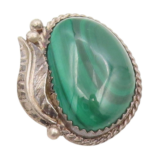 925 Sterling Silver Vintage Pendant NAVAJO Malachite Floral Leaf Charm  PT25905