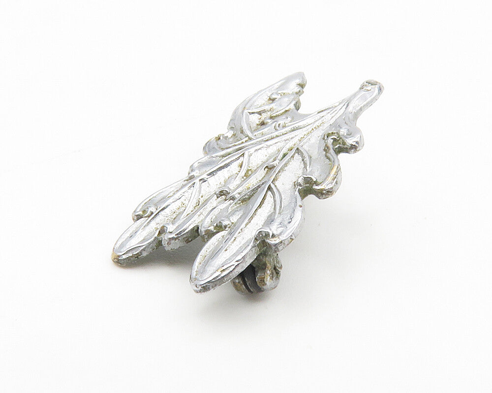 925 Sterling Silver & 10K GOLD  Vintage Shiny Floral Leaf Brooch Pin  BP5311