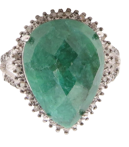 925 Sterling Silver Vintage Ring Diamonds & Drop Cut Gemstone  Sz 8  RG30868