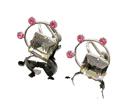 VAN DELL 925 Silver  Vintage White & Pink Topaz Non Pierce Earrings  EG11234