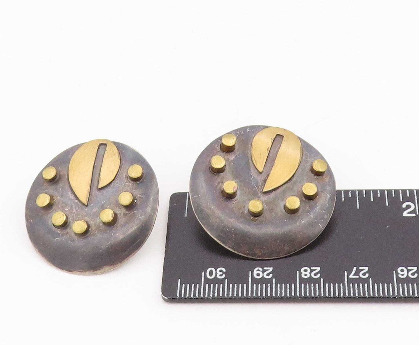 925 Sterling Silver Vintage Earrings Two Tone Geometric Circle Studs  EG14124