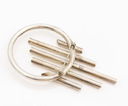 925 Sterling Silver  Vintage Designer Large Rod & Circular Brooch Pin  BP10343