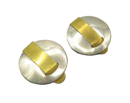 DESIGNER 925 Sterling Silver  Vintage Two Tone Modernist Drop Earrings  EG8817