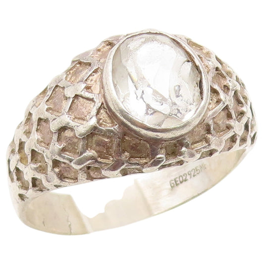 925 Sterling Silver Vintage Ring Quartz Honeycomb Textured Band  Sz 12  RG36930