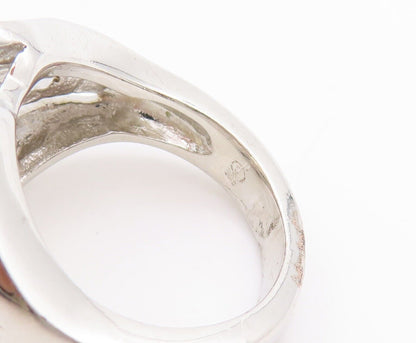 925 Sterling Silver Vintage Ring Leaf Border Cutout Neck Citrine  Sz 8  RG28658