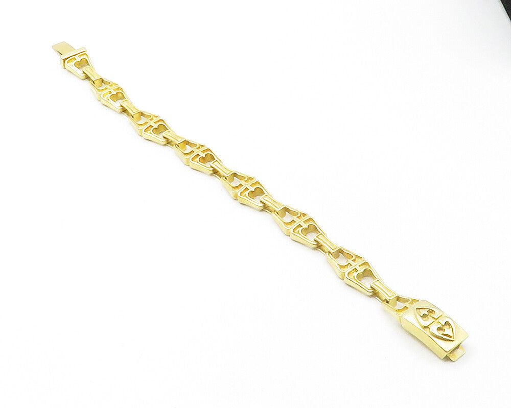 925 Sterling Silver  Vintage Shiny Gold Plated Heart Chain Bracelet  BT5366