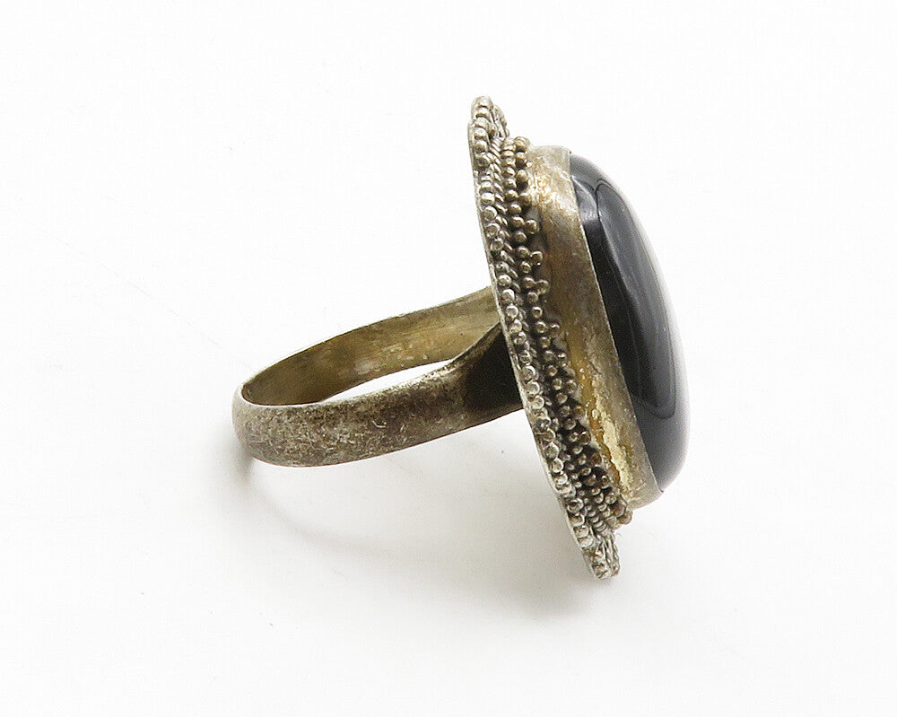 925 Sterling Silver  Vintage Cabochon Black Onyx Cocktail Ring Sz 6  RG13779