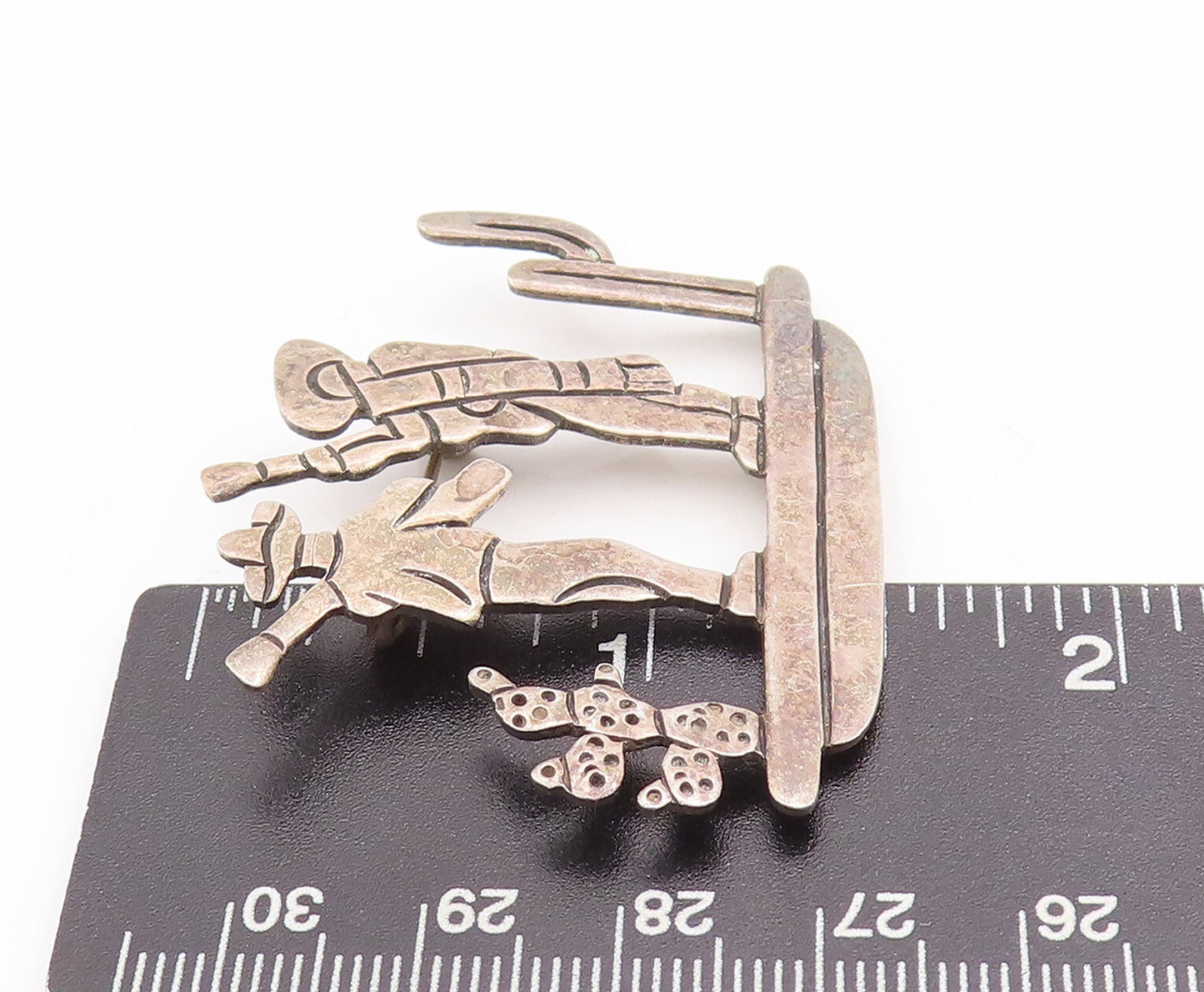 925 Sterling Silver Vintage Brooch Pin MARICELA Cutout 2 Man In Desert  BP11136