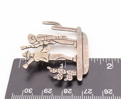 925 Sterling Silver Vintage Brooch Pin MARICELA Cutout 2 Man In Desert  BP11136