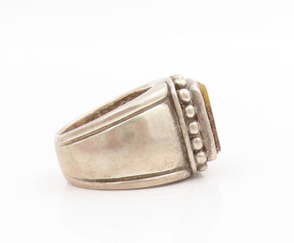 925 Sterling Silver Vintage Ring Carnelian Beaded Statement Band Sz 6.5 RG34123