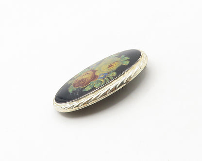KORDES & LICHTENFELS 925 Sterling Silver Vintage Enamel Floral Brooch Pin BP7284