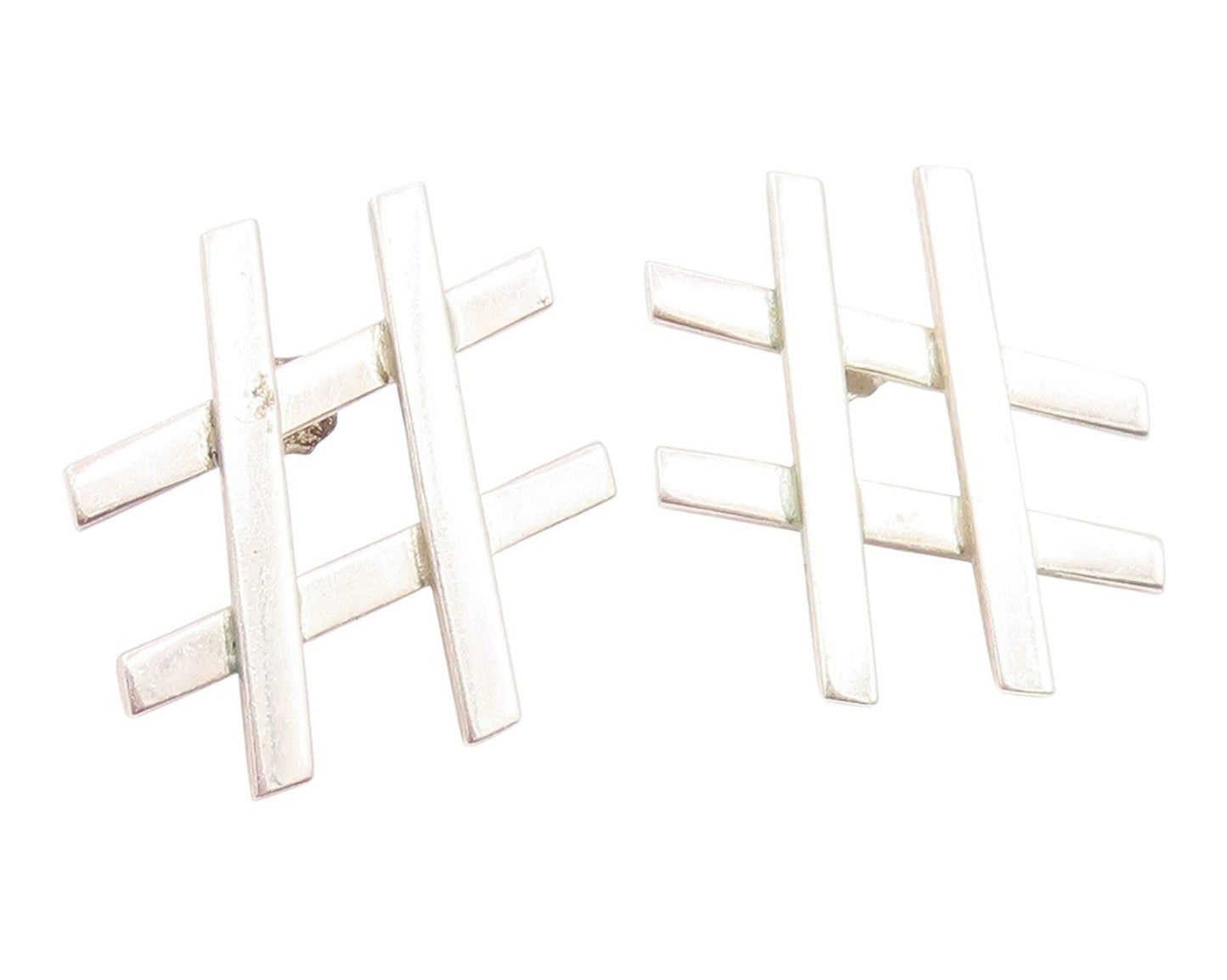 925 Sterling Silver Vintage Earrings MEXICO Tic Tac Toe Hashtag Stud  EG14257