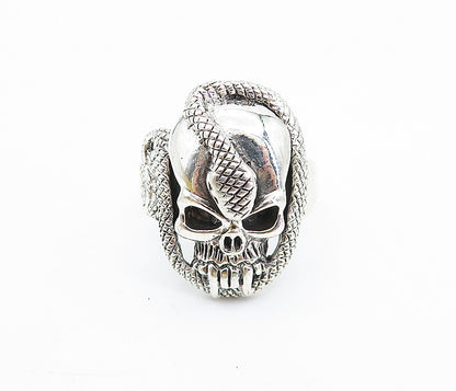 925 Sterling Silver  Vintage Shiny Snake & Skull Head Band Ring Sz 12.5 RG7429