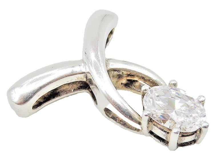 925 Sterling Silver  Prong Set Sparkling Cubic Zirconia Smooth Pendant  PT8271