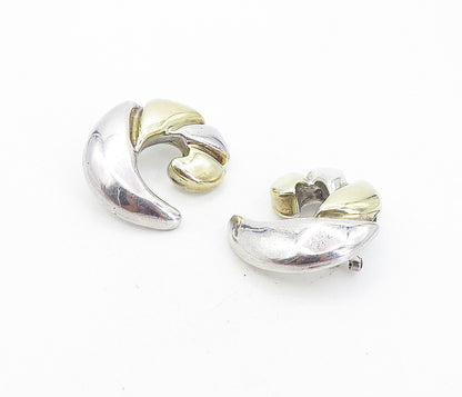 925 Sterling Silver  Vintage Shiny Two Tone Scalloped Drop Earrings  EG3973