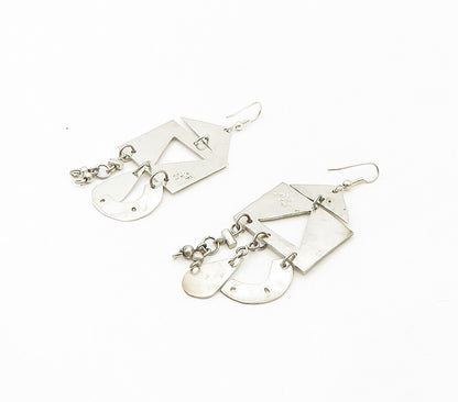 925 Sterling Silver  Vintage Hammered Linked Chandelier Drop Earrings  EG8716