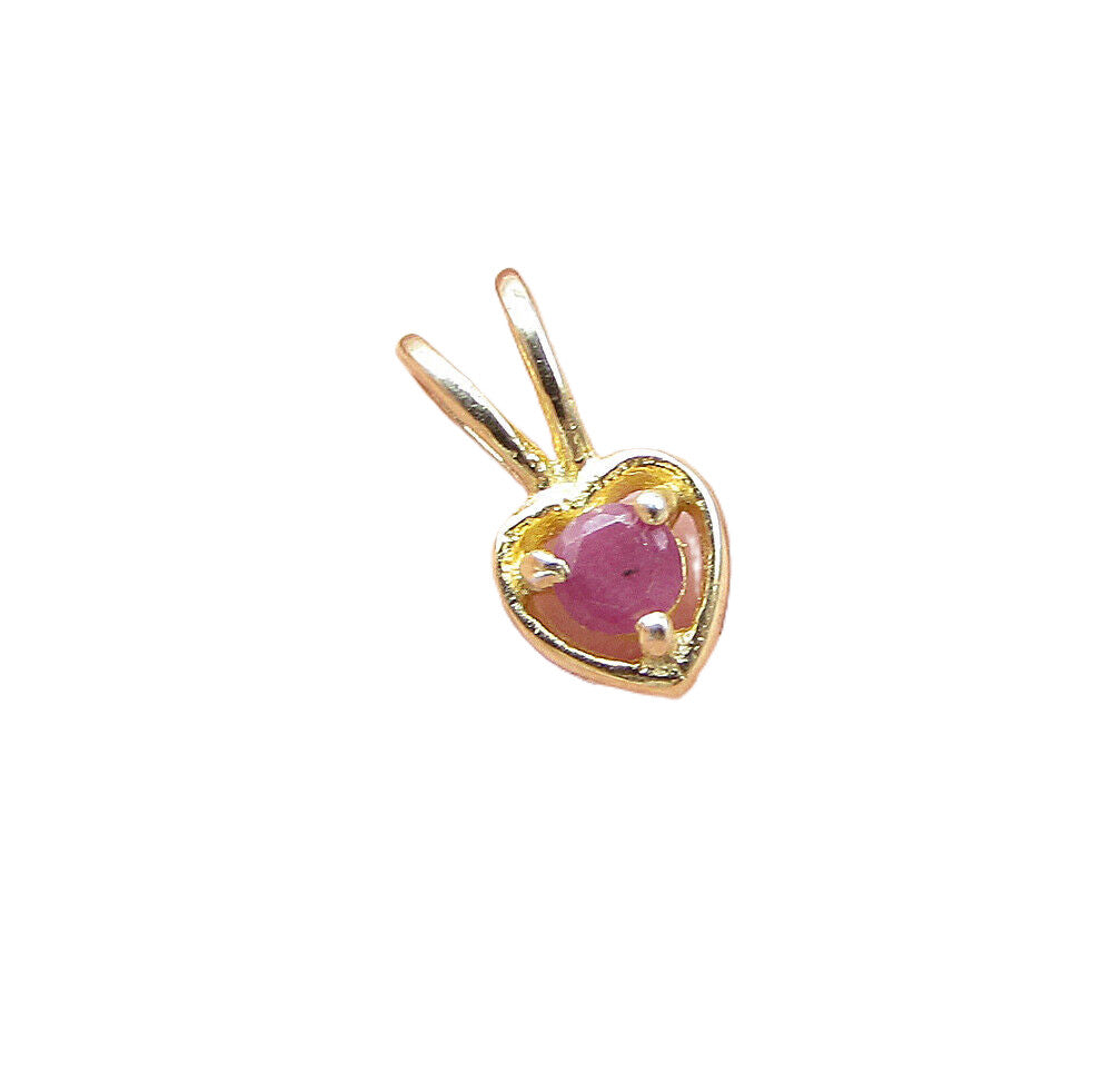 Gold Over 925 Sterling Silver Ruby Love Heart Slider Pendant PT1182