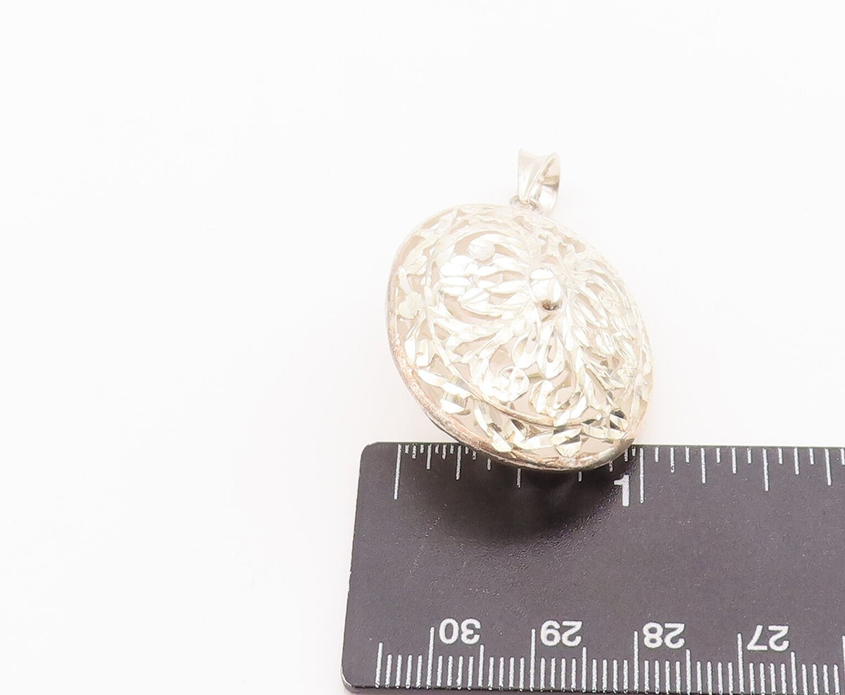 925 Sterling Silver Vintage Pendant Swirly Rough Carved Oval Puffed  PT22974
