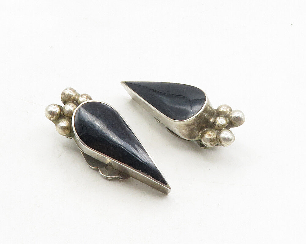 MEXICO 925 Sterling Silver  Vintage Black Onyx Non Pierce Earrings  EG5229