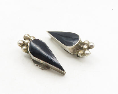 MEXICO 925 Sterling Silver  Vintage Black Onyx Non Pierce Earrings  EG5229