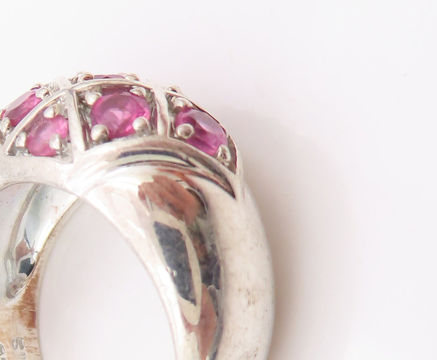 925 Sterling Silver Vintage Ring Pink Round CZ Box Carved Inlay  Sz 6  RG32025