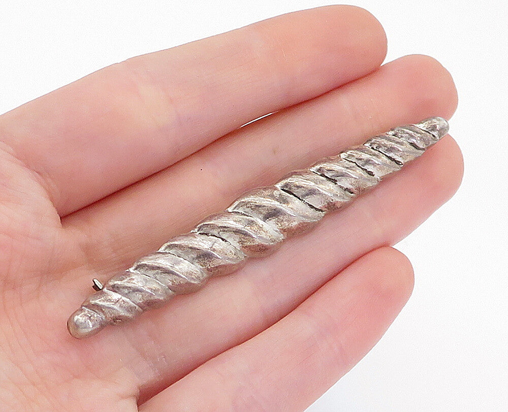 925 Sterling Silver  Vintage Shiny Hollow Twist Horizontal Brooch Pin  BP1873