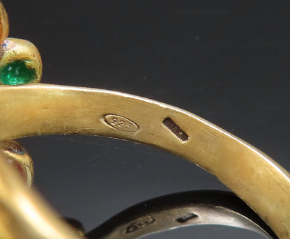 925 Sterling Silver  Vintage Gold Plated Enamel Cluster Ring Sz 9.5  RG25544