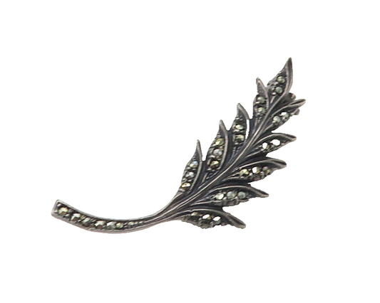 925 Sterling Silver  Vintage Marcasite Floral Leaf Motif Brooch Pin  BP7098