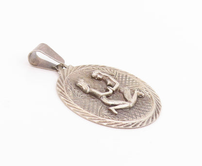 925 Sterling Silver Vintage Pendant Antique Gemini Zodiac Sign Carved   PT24585