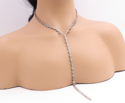 925 Sterling Silver Vintage Necklace CZ Classic Interlocking V Link Chain NE4916