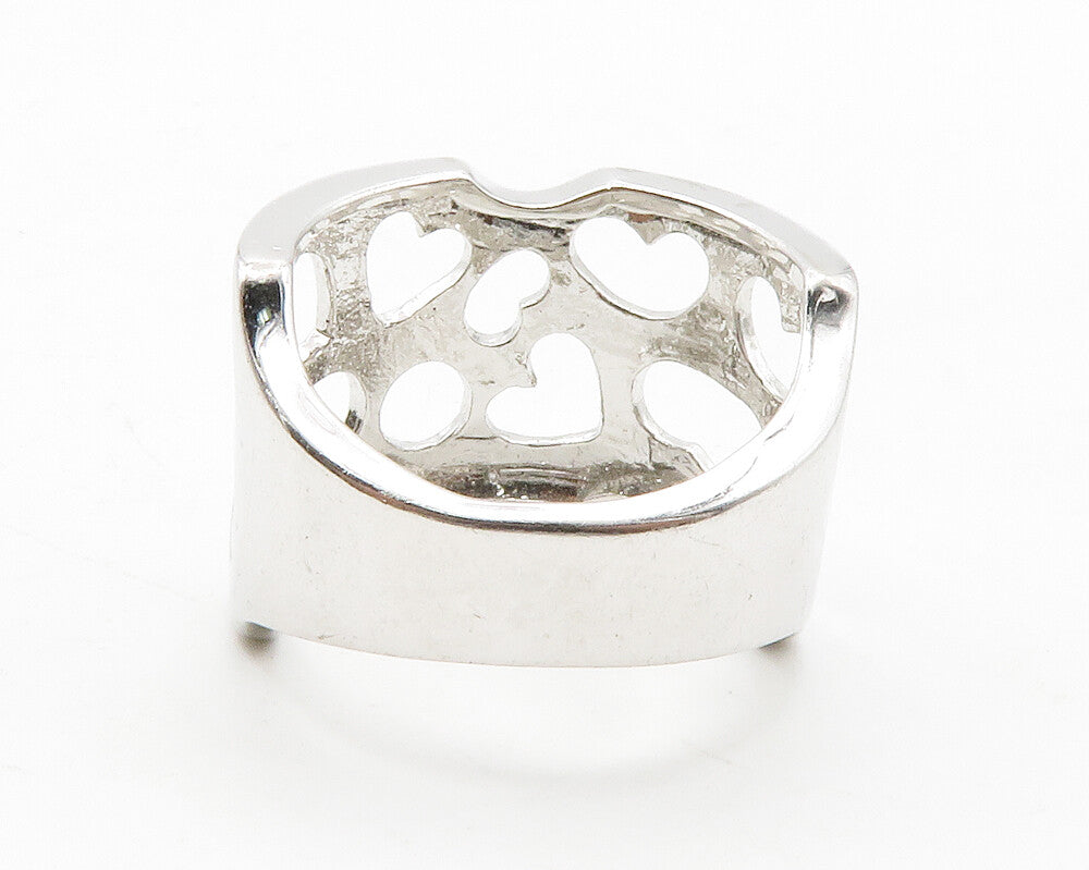 925 Sterling Silver  Shiny Love Heart Cutout Wide Band Ring Sz 9  RG13710
