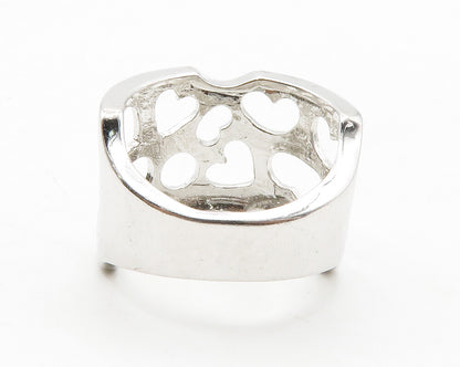 925 Sterling Silver  Shiny Love Heart Cutout Wide Band Ring Sz 9  RG13710