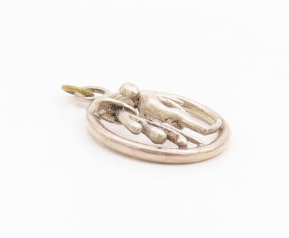 925 Sterling Silver Vintage Pendant Solid Cutout Dancing Couple  PT24332
