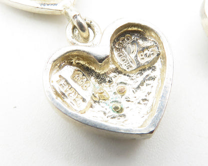 ISRAEL 925 Silver & 14K GOLD  Vintage Floral Love Heart Drop Earrings  EG5445